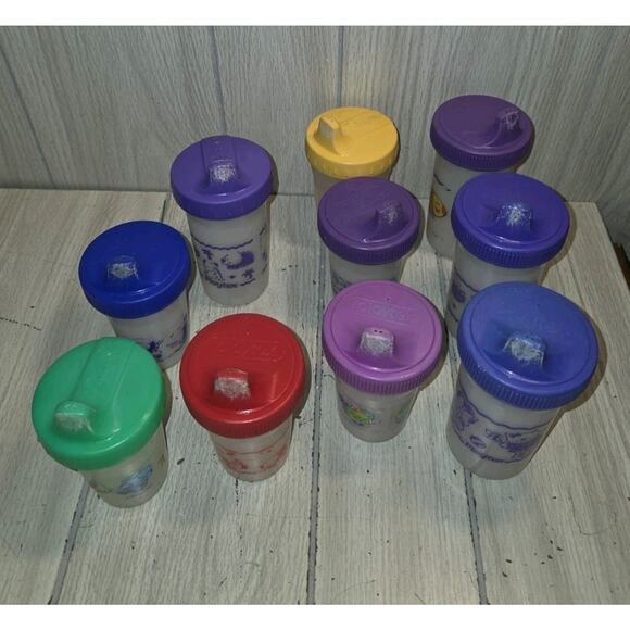 Vtg 90s Playtex Sippy Cups Valves Lot Of 10 Dinosaur Fish Chick Train Flaw Read - Picture 3 of 16